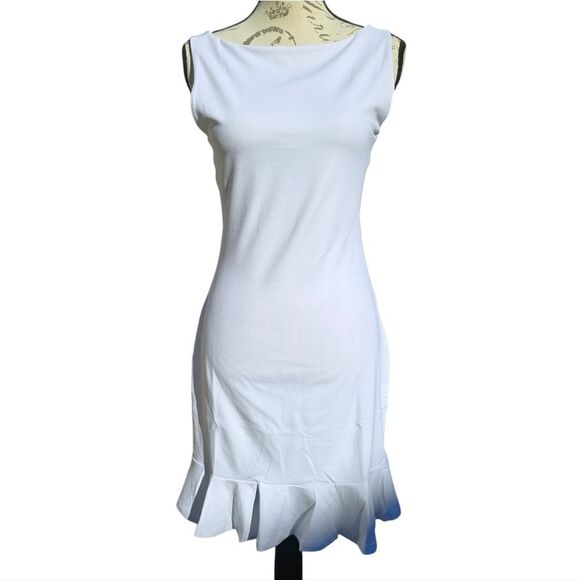 Susana Monaco NWT Boat‎ Neck Ruffle Hem Dress in Sugar White Size Medium - Picture 1 of 13